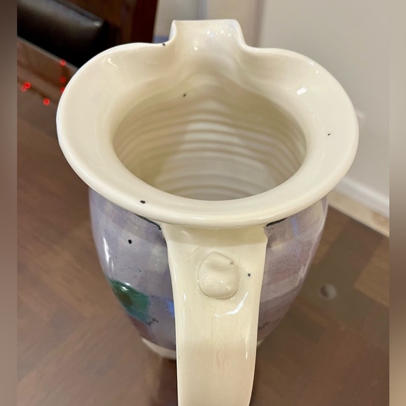 Postmodern Ceramic Pottery Pitcher Artist Signed MCM Geometric Studio Art 9-1/2 - Picture 7 of 12
